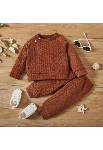 2pcs Solid Long-sleeve Imitation Knitting Baby Set