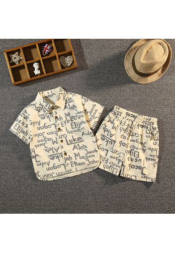 2pcs Toddler Boy Trendy Lapel Collar Letter Print Shirt and Shorts Set