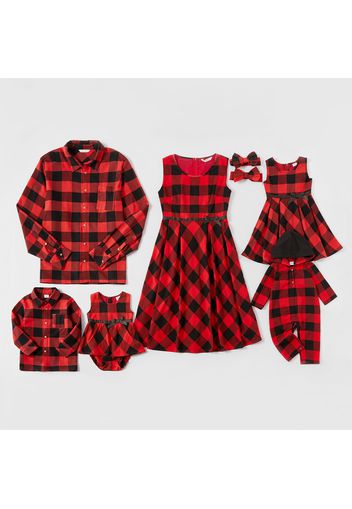 Mosaic Family Matching Cotton Christmas Sets(Bowknot Tank Dresses - Plaid Button Front Shirts- Rompers)