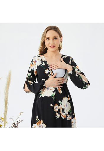 Nursing Floral Print Long-sleeve Dress