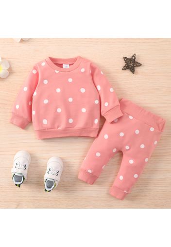 2pcs Baby All Over Polka Dots Long-sleeve Pullover and Trousers Set