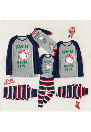 Christmas Snowman and Letter Print Family Matching Long-sleeve Striped Pajamas Sets