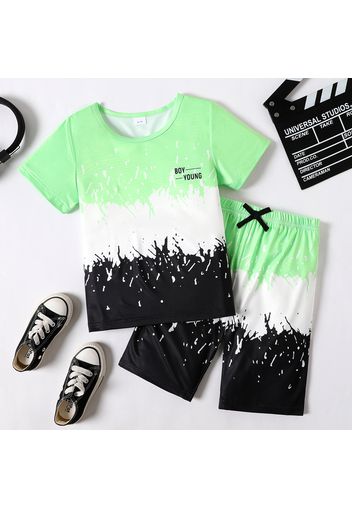 2pcs Kid Boy Gradient Color Colorblock Short-sleeve Tee and Elasticized Shorts Set