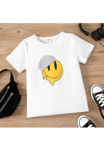 Kid Boy Casual Face Emojis Print Short-sleeve Tee