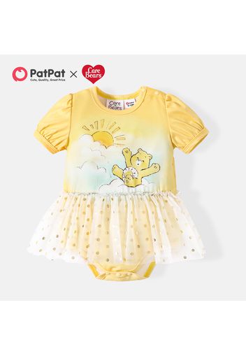 Care Bears Baby Girl Cartoon Bear Print Yellow Short-sleeve Romper