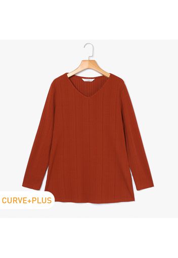 Women Plus Size Elegant V Neck Long-sleeve Fitted Tee