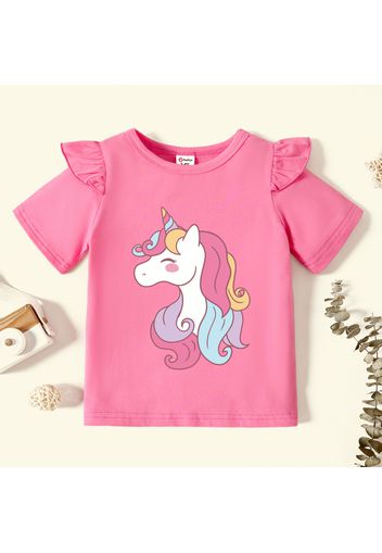 Toddler Girl Graphic Unicorn Print Ruffled Short-sleeve Tee