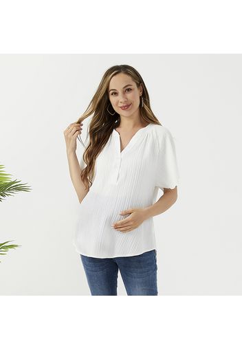 Nursing Notched Neckline Short-sleeve White Tee