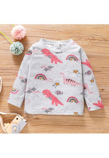 Toddler Girl Dinosaur Rainbow Print Long-sleeve Tee