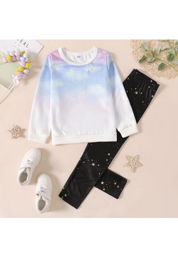 2-piece Kid Girl Stars Print Gradient Color Sweatshirt and Pants Set