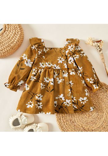 Baby Girl Floral Print Long-sleeve Ruffle Square Collar Dress