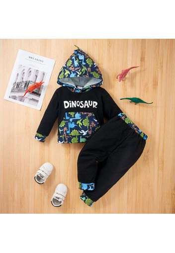 2pcs Baby Boy Dinosaur and Letter Print Long-sleeve Hoodie and Trousers Set