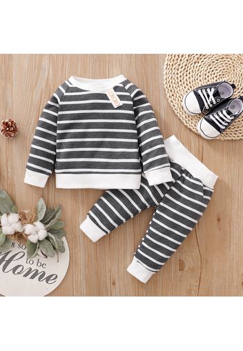 2pcs Stripe Print Long-sleeve Grey Baby Set