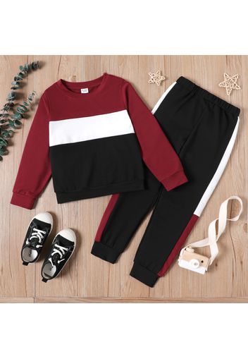 2-piece Kid Boy Colorblock Pullover Sweatshirt and Elasticized Pants Casual Set