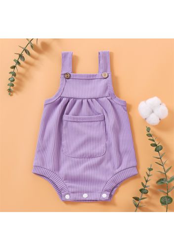 Ribbed Solid Pocket Decor Sleeveless Baby Romper