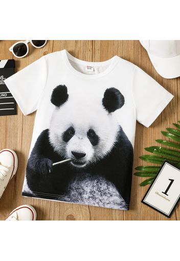 Kid Boy Animal Panda Print Short-sleeve White Tee