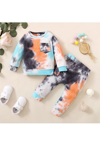 Baby 2pcs Cotton Tie Dye Ribbed Long-sleeve Pullover Set