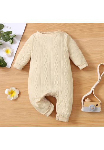 Baby Boy/Girl Solid Cable Knit Long-sleeve Jumpsuit