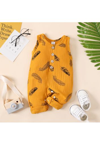 Baby Boy/Girl Allover Feather Print Button Front Crepe Tank Jumpsuit