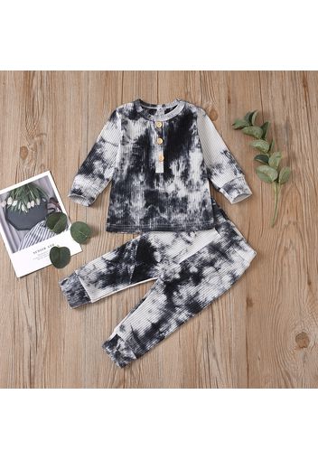 Ribbed 2pcs Tie Dyed Long-sleeve Baby Set