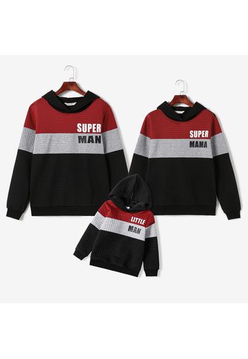 Letter Print Color Block Family Matching Textured Long-sleeve Hoodies