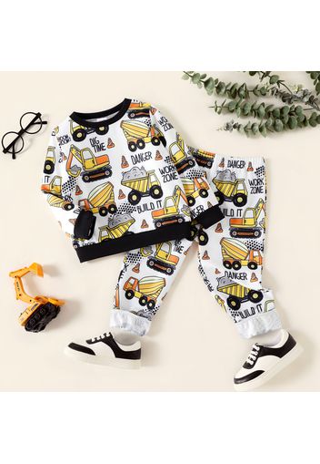 2pcs Toddler Boy Vehicle Allover Print Pullover Sweatshirt and Elasticized Pants set