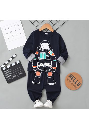 2-piece Toddler Boy Astronaut Print Long-sleeve Top and Pants Casual Set