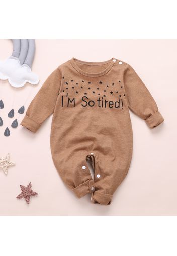 100% Cotton Letter and Stars Print Long-sleeve Baby Jumpsuit