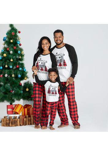 Christmas Tree and Reindeer Print Plaid Family Matching Pajamas Sets (Flame Resistant)