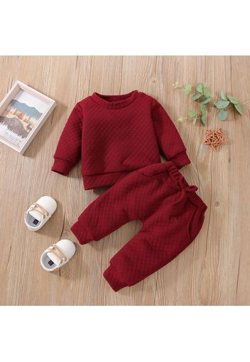 2pcs Baby Solid Round Neck Long-sleeve Loungewear Set