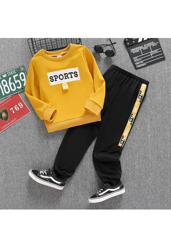 2pcs Kid Boy Letter Embroidered Pullover Sweatshirt and Colorblock Pants Set