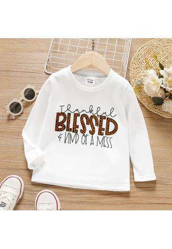 Toddler Girl Letter Leopard Print Long-sleeve Ripped White Tee