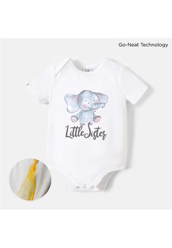 Go-Neat Water & Stain Resistant Eco Baby Girl Elephant & Letter Print Short-sleeve Romper