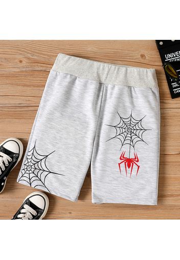 Kid Boy Spider Cobweb Print Elasticized Grey Shorts