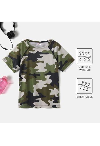 Activewear Moisture Wicking Kid Boy Camouflage Print Breathable Short Raglan Sleeve Tee