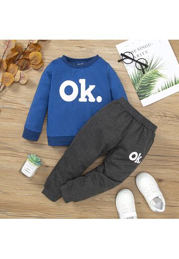 2pcs Toddler Boy Letter Print Pullover Sweatshirt and Elasticized Pants Set