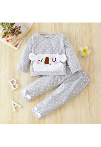 2-piece Toddler Girl Koala Embroidered Polka dots Pullover and Pants Set