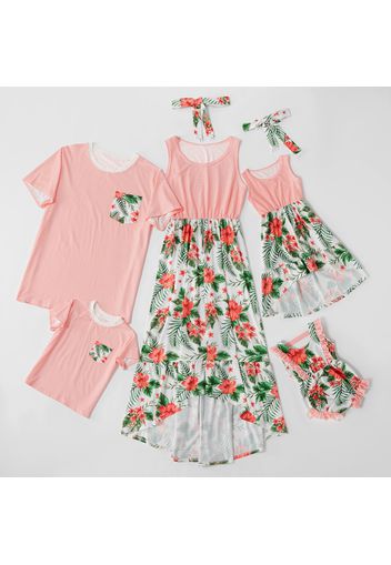 Mosaic Stripe Floral Print Family Matching Sets(Tank Dresses - T-shirts - Baby Rompers)