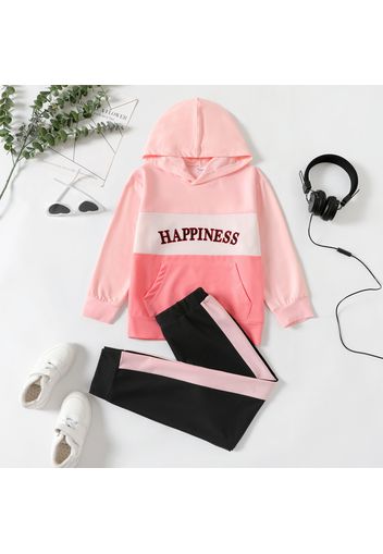 2-piece Kid Boy/Kid Girl Letter Print Colorblock Hoodie Sweatshirt and Pants Set