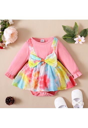 Baby Girl Colorful Tie Dye Long-sleeve Bowknot Romper Dress