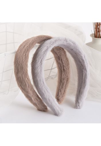 Women Pure Color Fluffy Fleece Headband Makeup Cosmetic Shower Hairband Hair Accessory