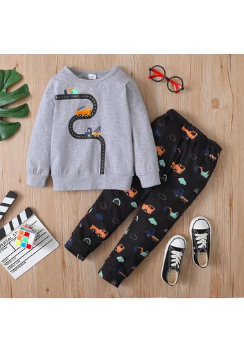 2-piece Toddler Boy Vehicle Road Print Pullover and Elasticized Pants Set