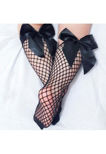 Baby / Toddler Black Bow Back Decor Fishnet Socks