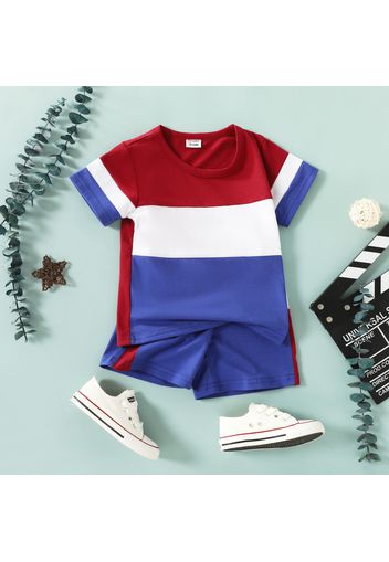 2pcs Toddler Boy Casual Colorblock Tee and Shorts Set