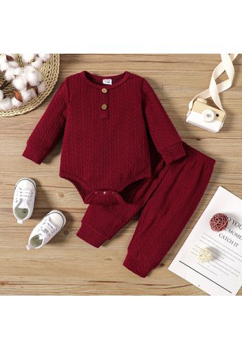 2pcs Baby Boy/Girl Solid Cable Knit Long-sleeve Romper and Pants Set