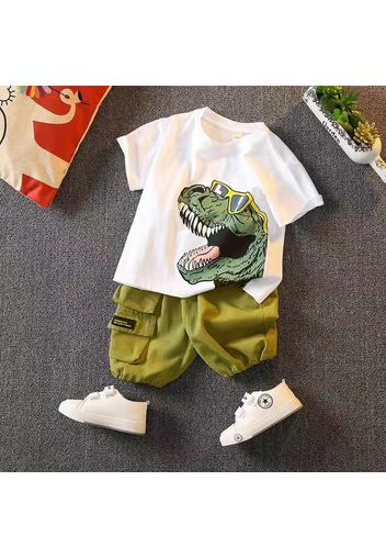 2pcs Toddler Boy Playful Dinosaur Print Tee & Cargo Shorts Set