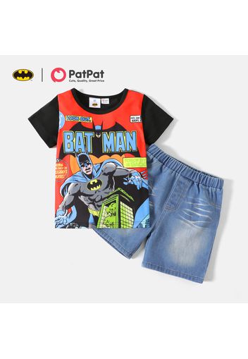 Batman 2-piece Kid Boy Letter Print Tee and Denim Shorts Set