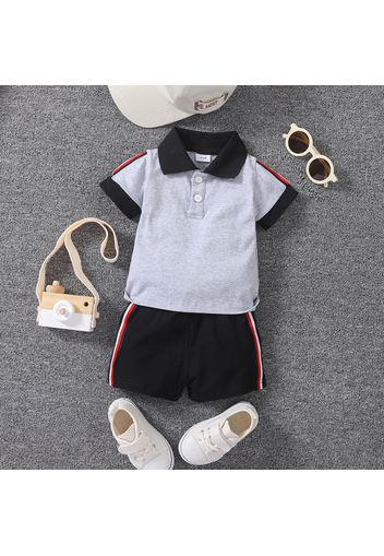 2pcs Baby Boy 95% Cotton Short-sleeve Colorblock Polo Shirt and Shorts Set