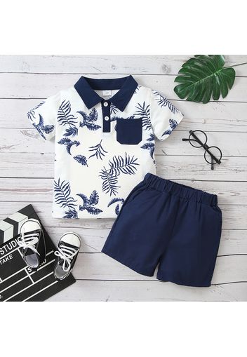 2pcs Toddler Boy Vacation Floral Print Polo Shirt and Shorts Set