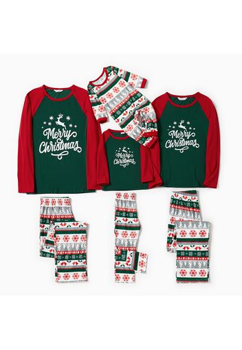 Family Matching Reindeer and Snowflake Print Christmas Pajamas Sets（Flame Resistant）
